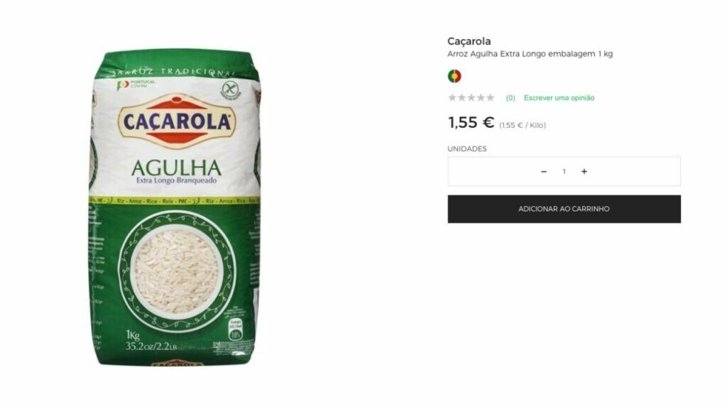 What is the cost of rice in El Corte Ingles Portugal